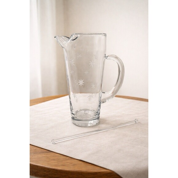 Other - Vintage Mid Century Etched Glass Martini/ Cocktail Pitcher With Stir Stick